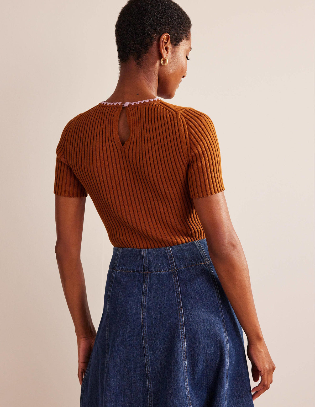 Crochet-Trim Knitted T-Shirt-Pumpkin - Image 3