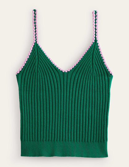 Crochet-Trim Knit Crop Vest-Bright Emerald-5