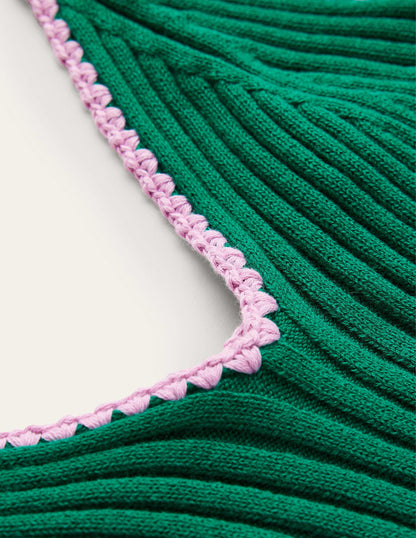 Crochet-Trim Knit Crop Vest-Bright Emerald-6