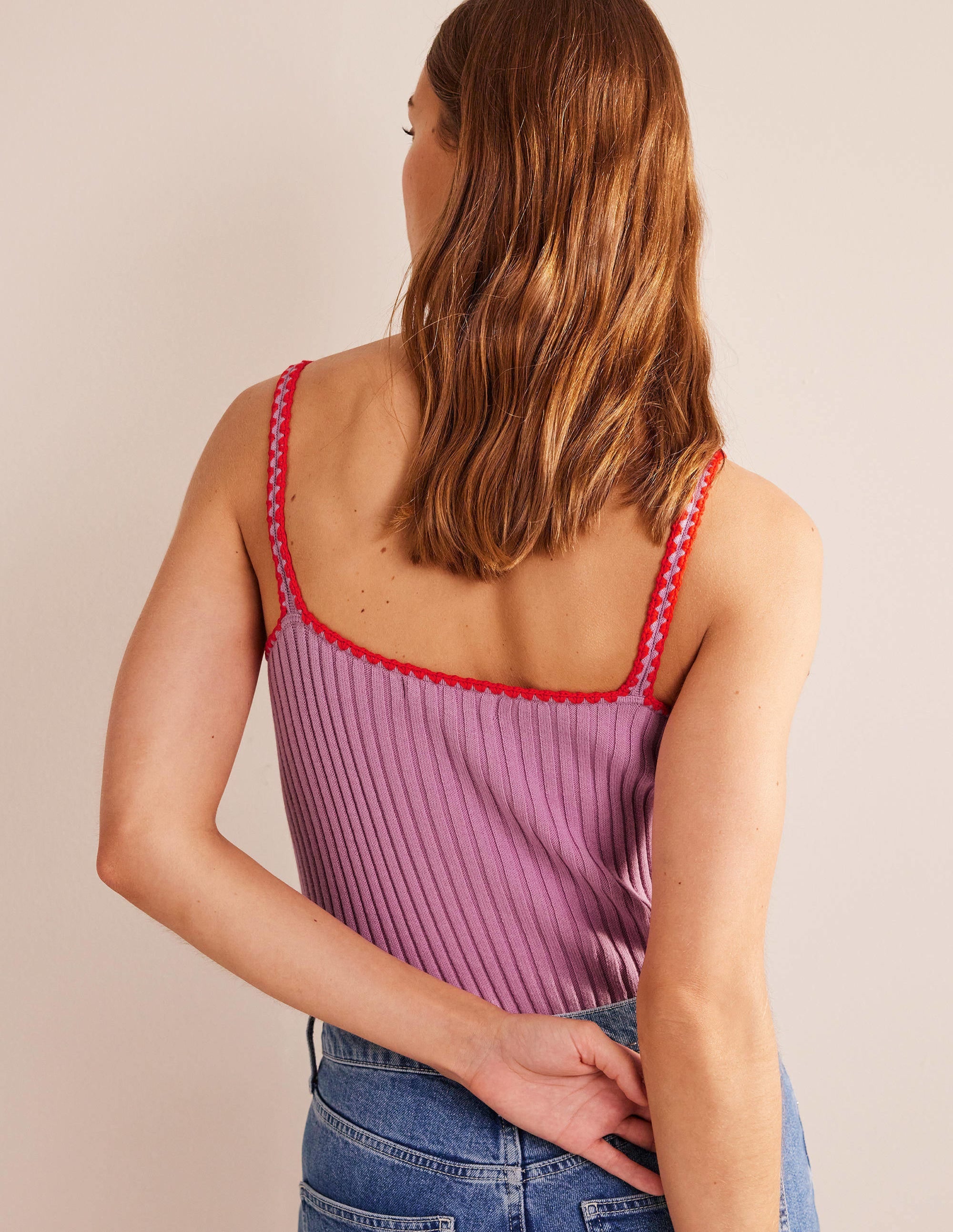 Crochet-Trim Knit Crop Vest-Soft Lavender - Image 3
