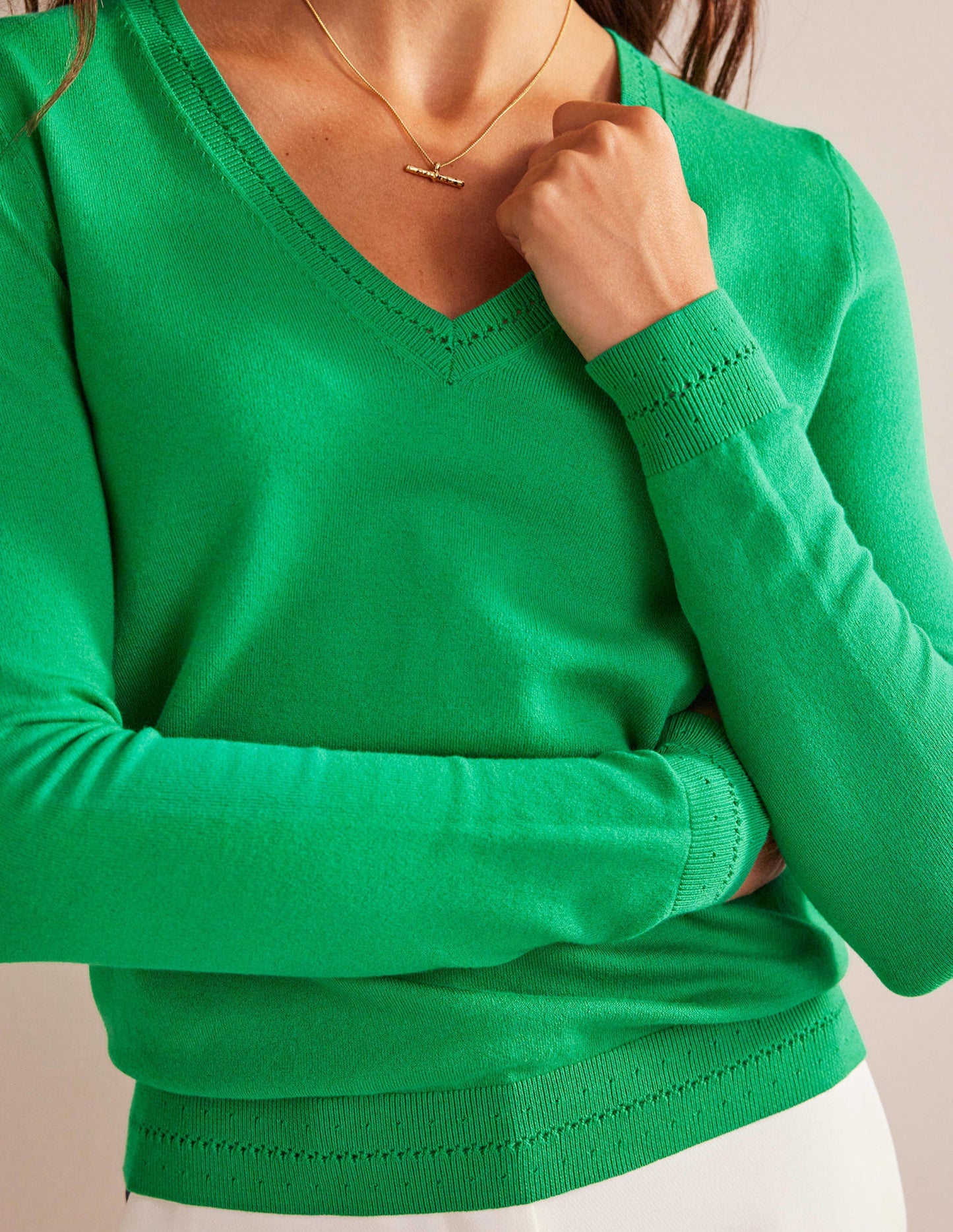 Catriona Cotton V-Neck Jumper-Fresh Mint Green