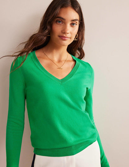 Catriona Cotton V-Neck Jumper-Fresh Mint Green-4