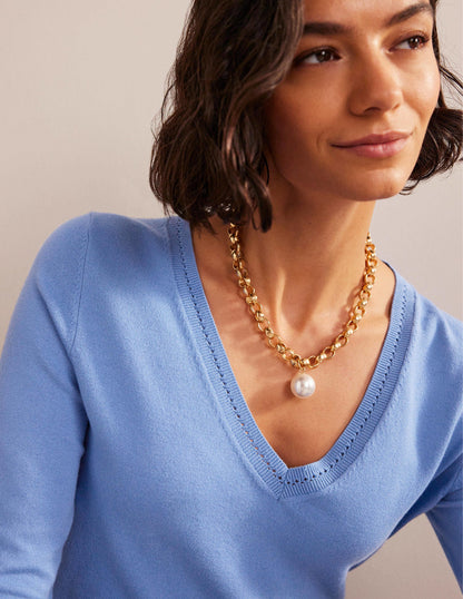 Catriona Cotton V-Neck Jumper-Marina-2