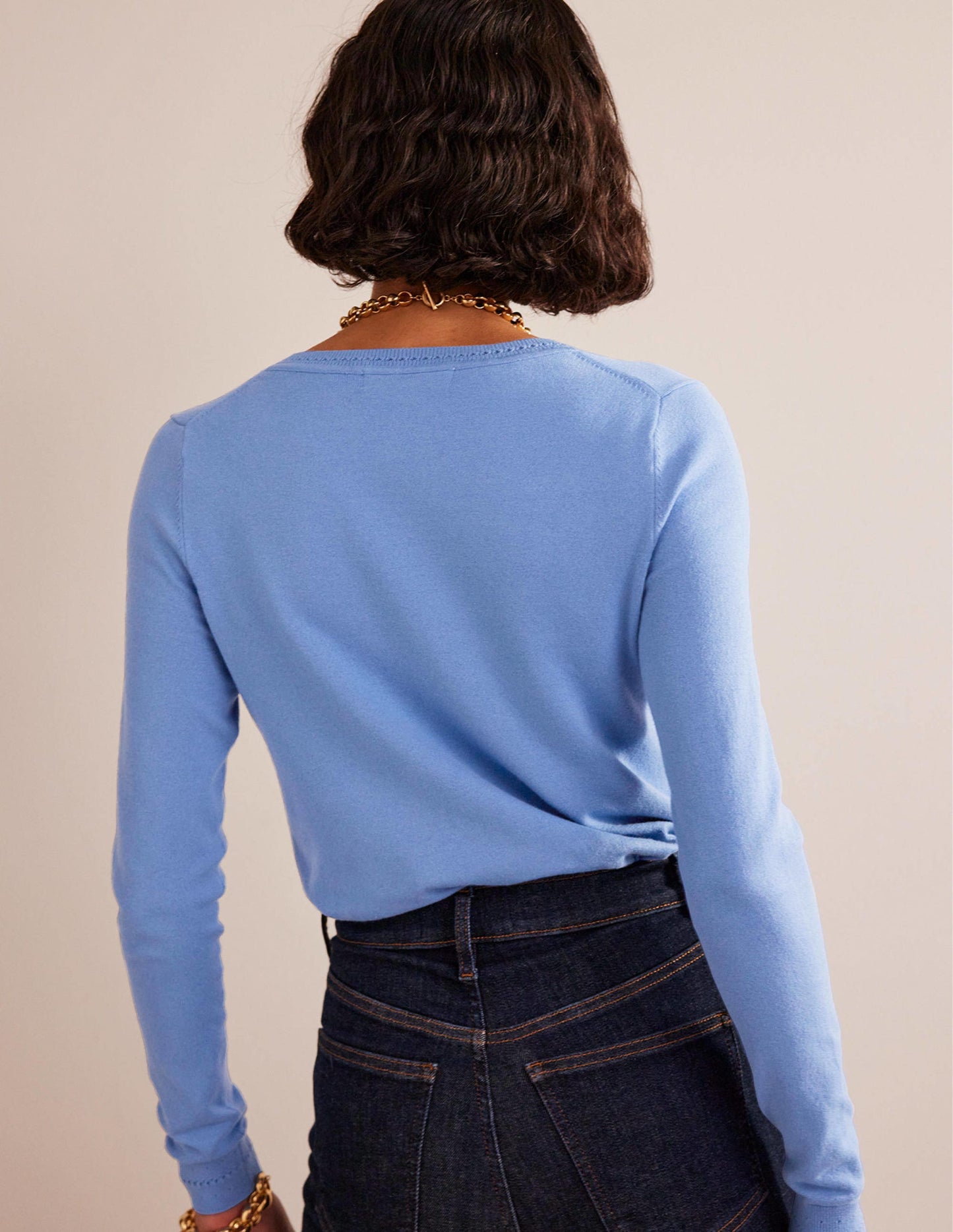 Catriona Cotton V-Neck Jumper-Marina