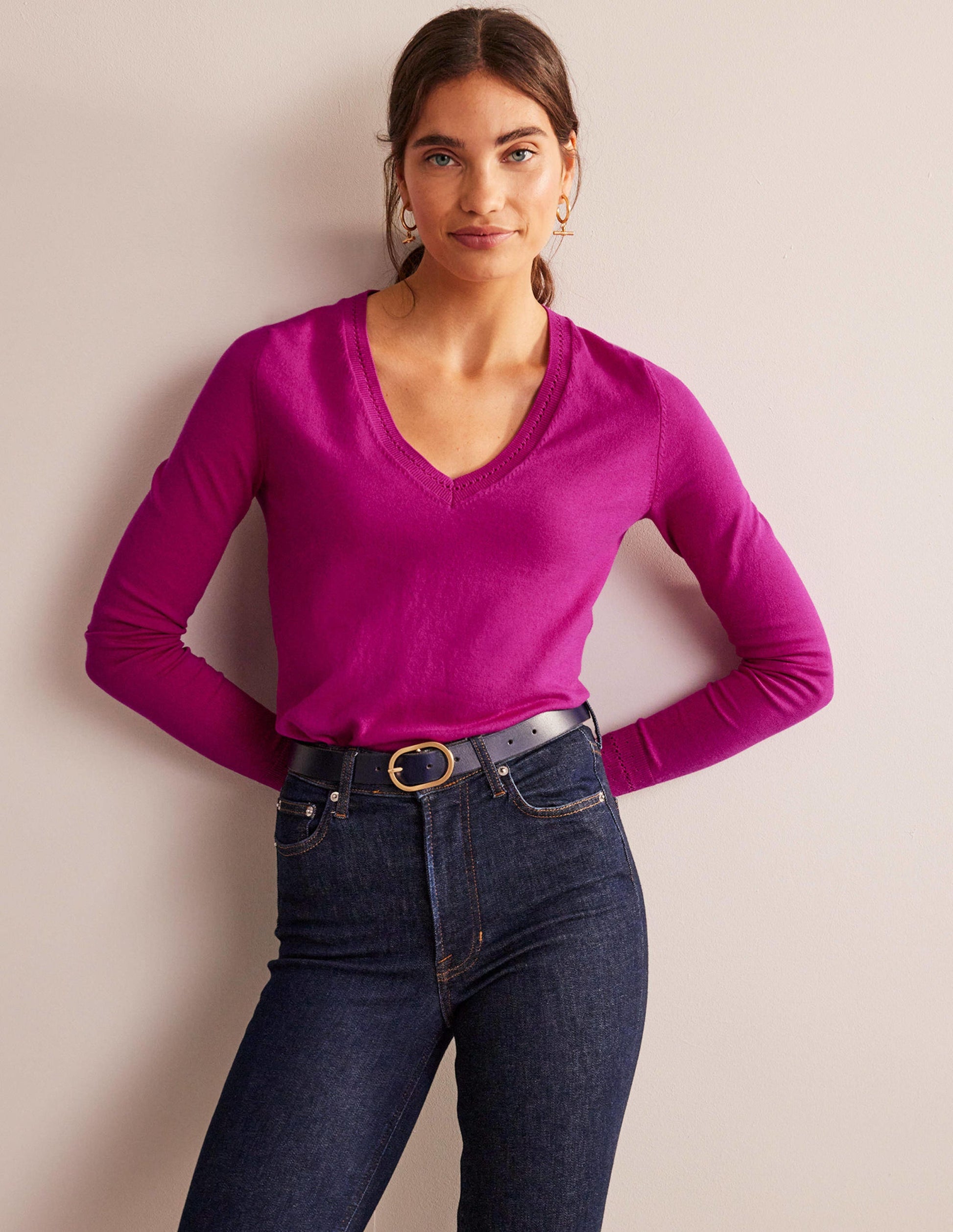 Catriona Cotton V-Neck Jumper-Festival Fuchsia-1