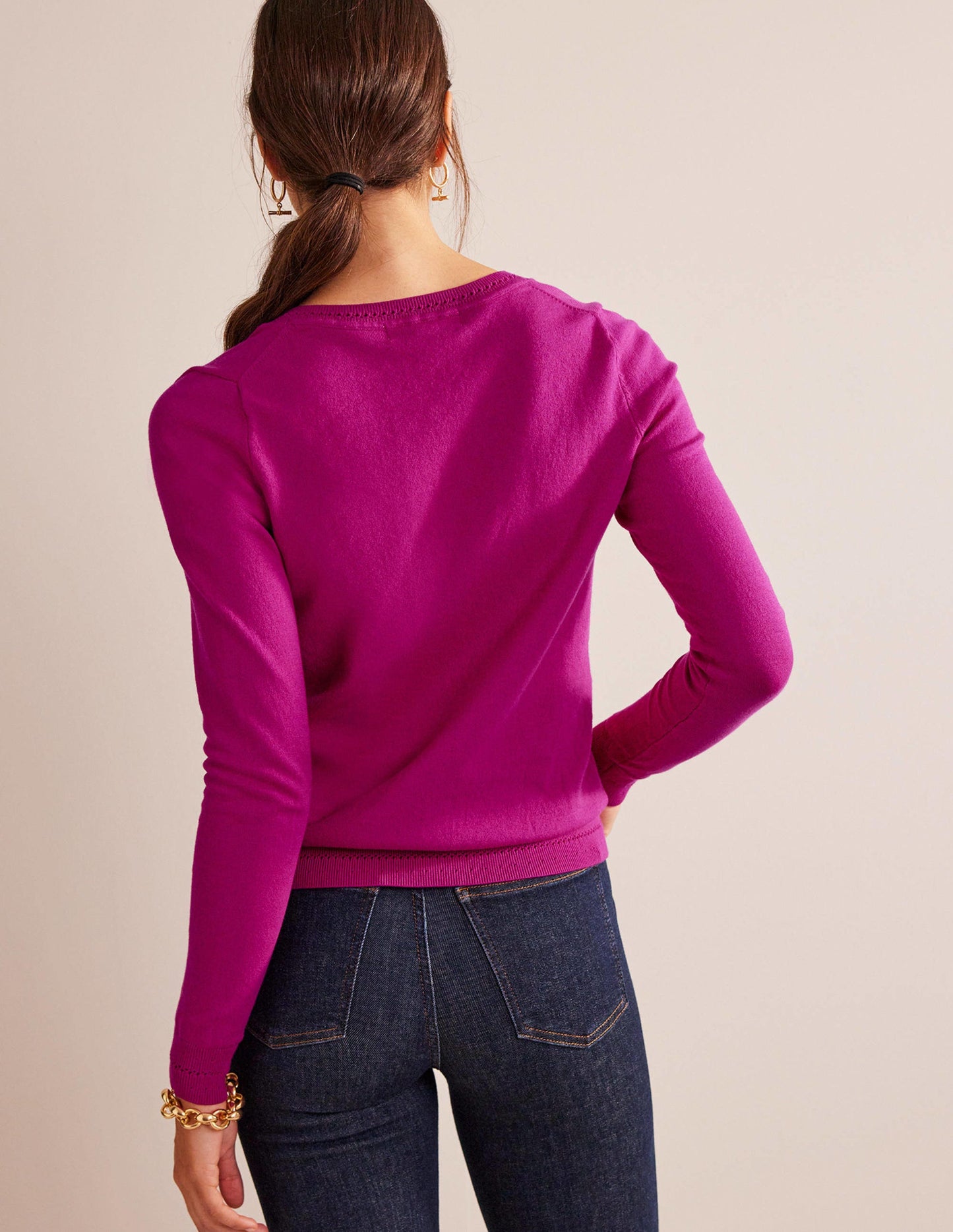Catriona Cotton V-Neck Jumper-Festival Fuchsia