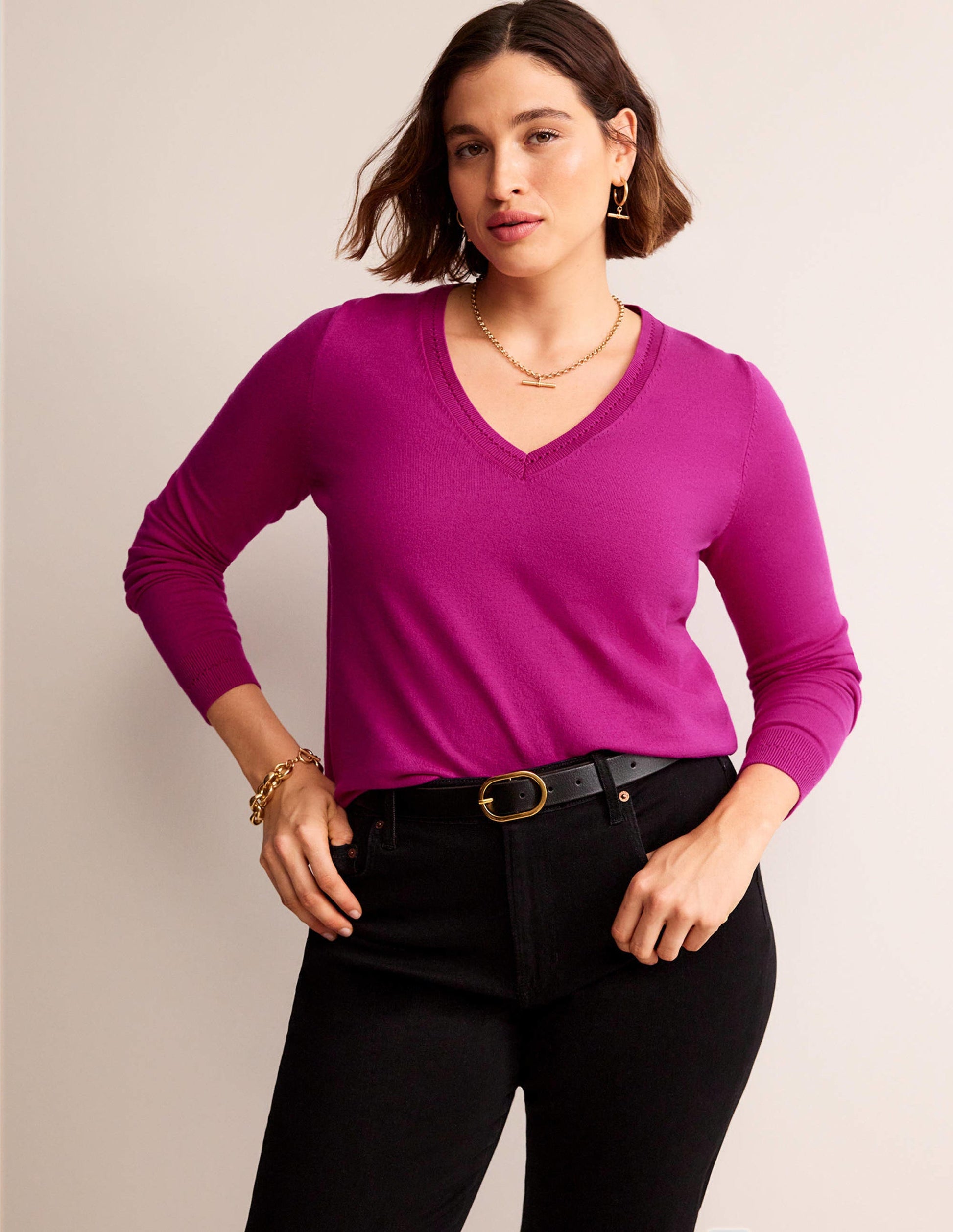 Catriona Cotton V-Neck Jumper-Festival Fuchsia-4