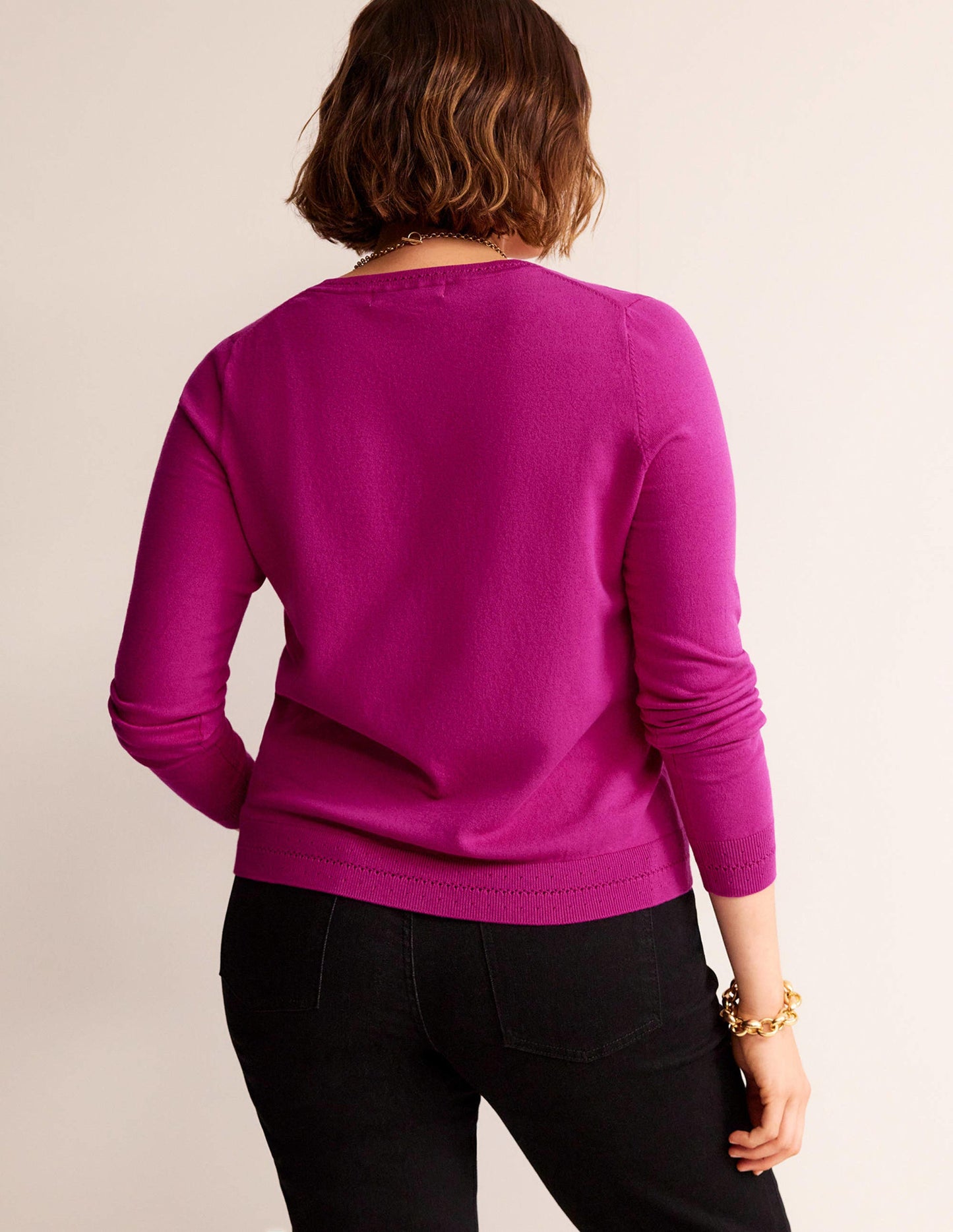 Catriona Cotton V-Neck Jumper-Festival Fuchsia