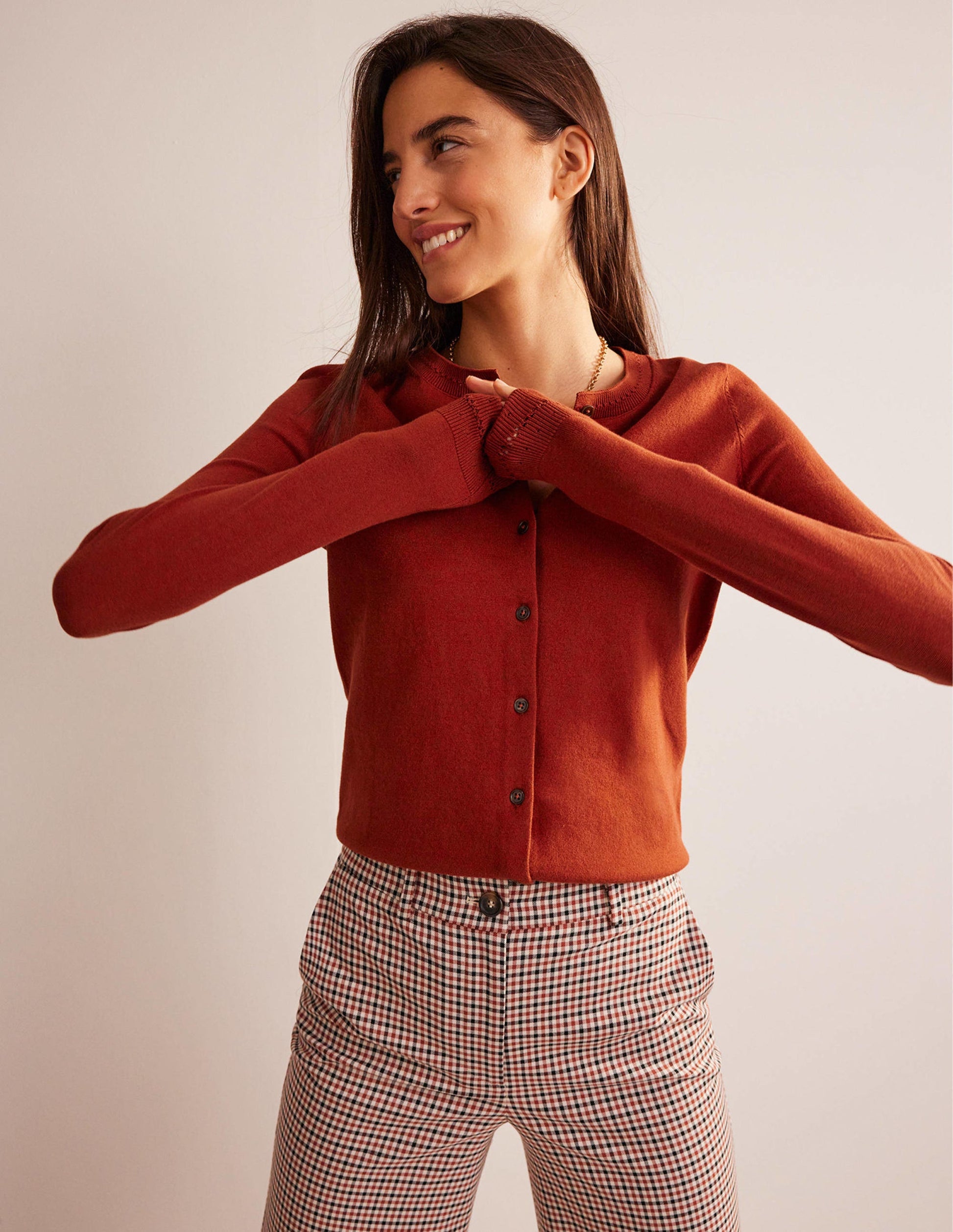 Catriona Cotton Cardigan-Chestnut Brown-1