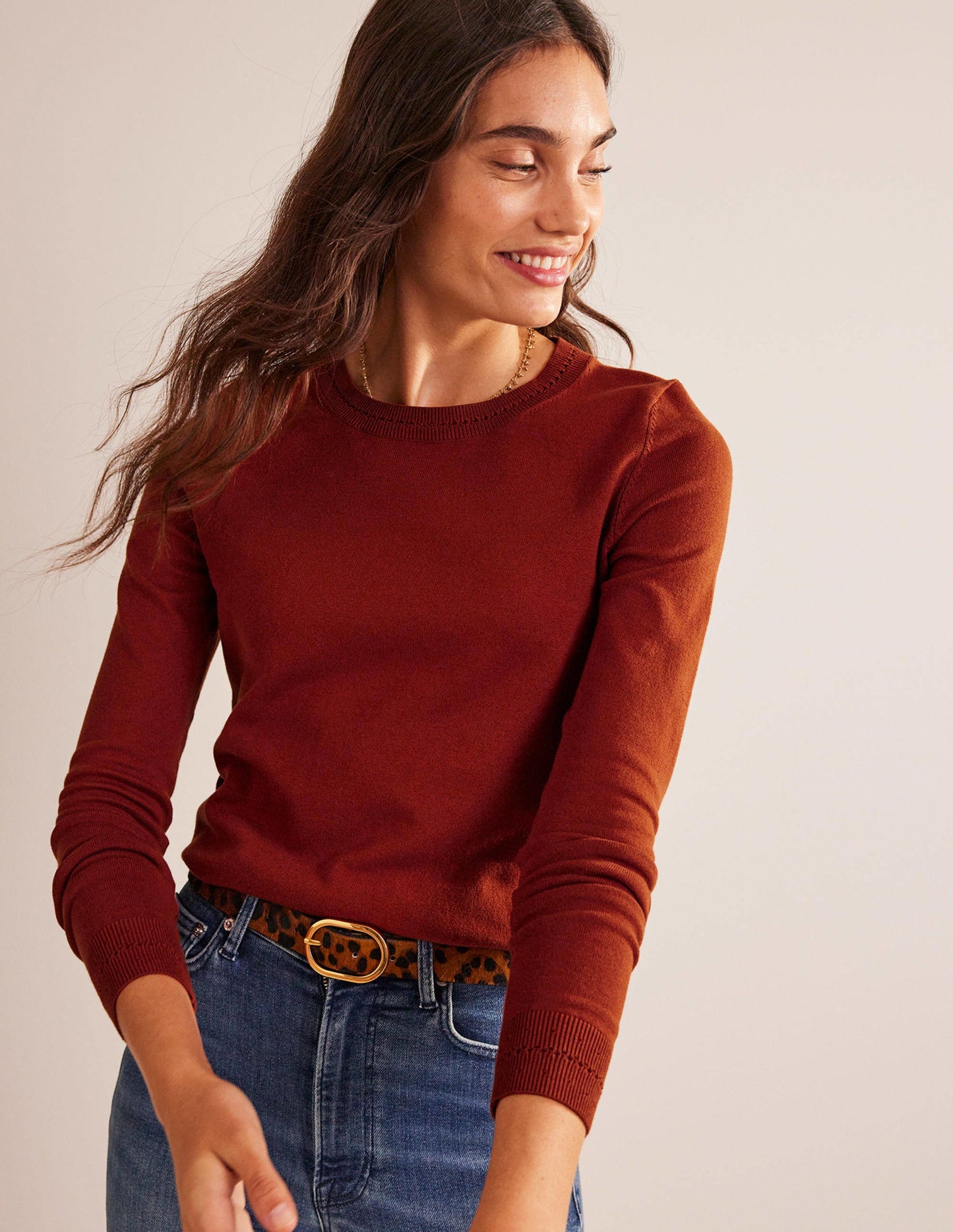 Catriona Cotton Crew Jumper-Chestnut Brown
