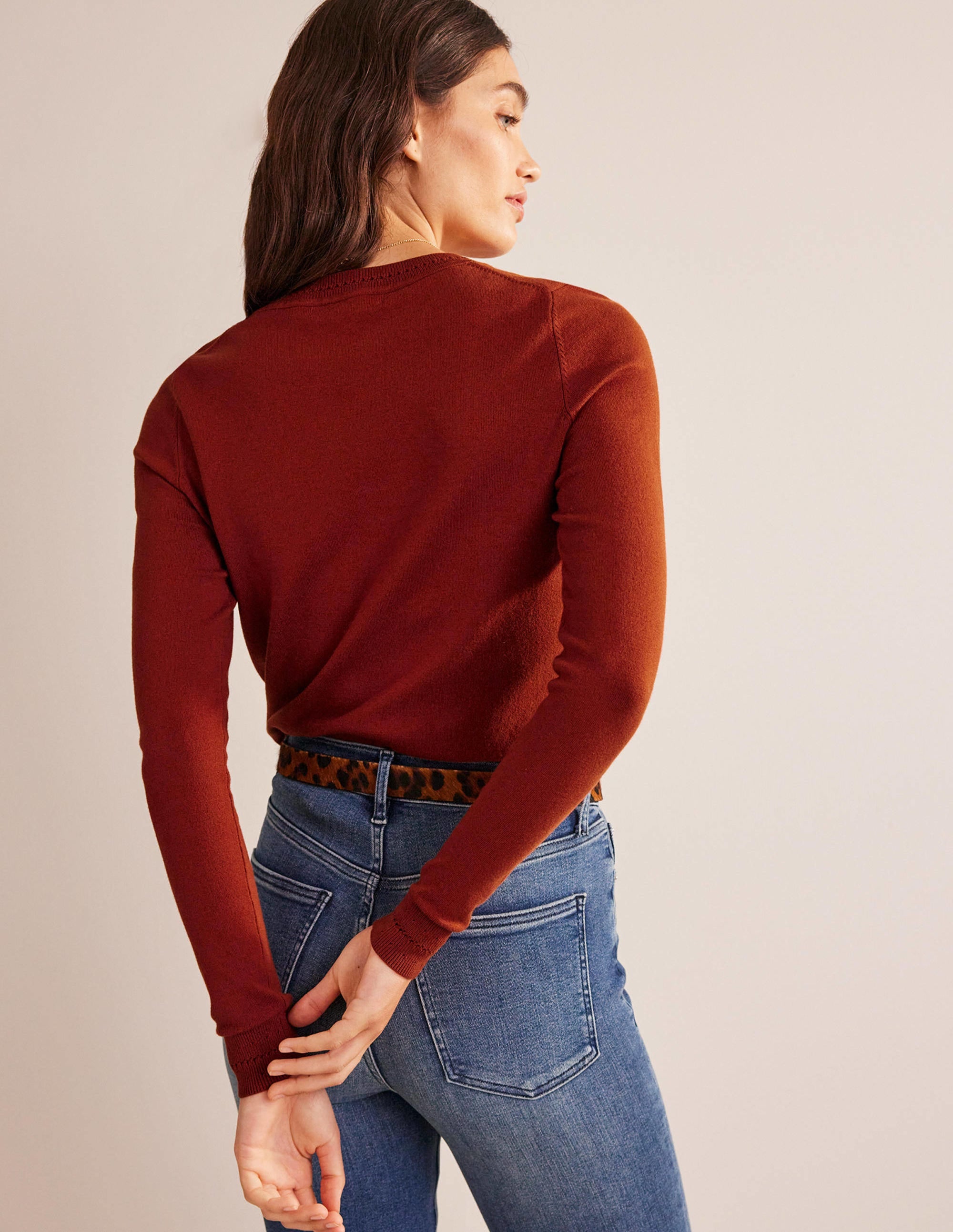 Catriona Cotton Crew Jumper-Chestnut Brown - Image 3