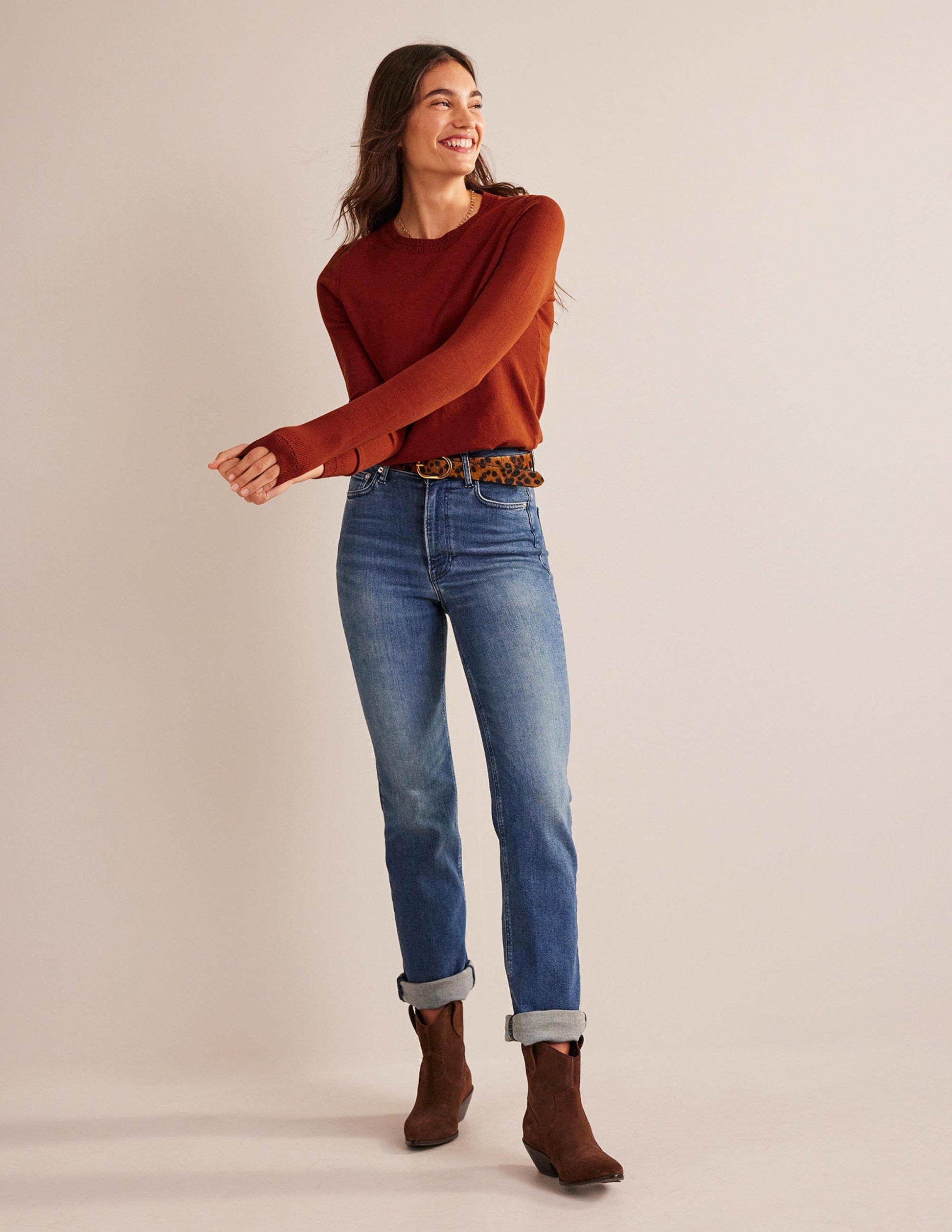 Catriona Cotton Crew Jumper-Chestnut Brown-4