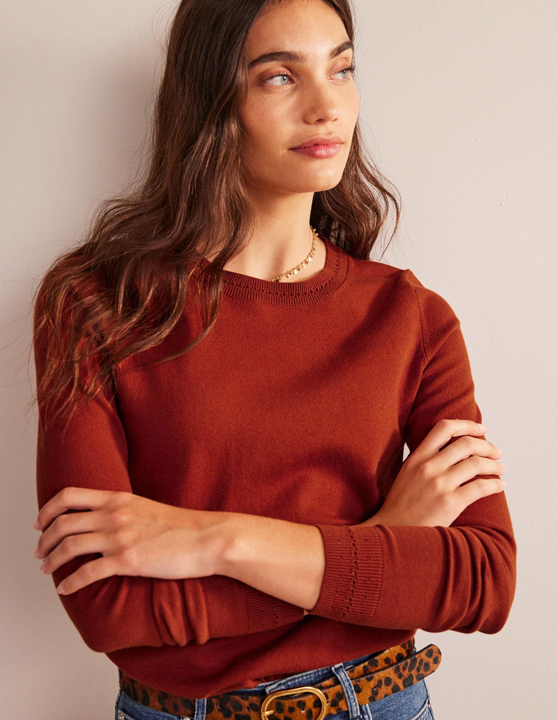 Catriona Cotton Crew Jumper-Chestnut Brown-5