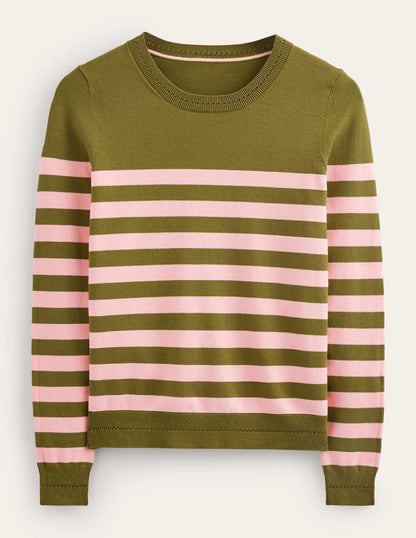 Catriona Cotton Crew Jumper-Chalky Pink and Green Olive-5