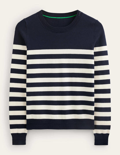 Catriona Cotton Crew Jumper-Navy/ Ivory