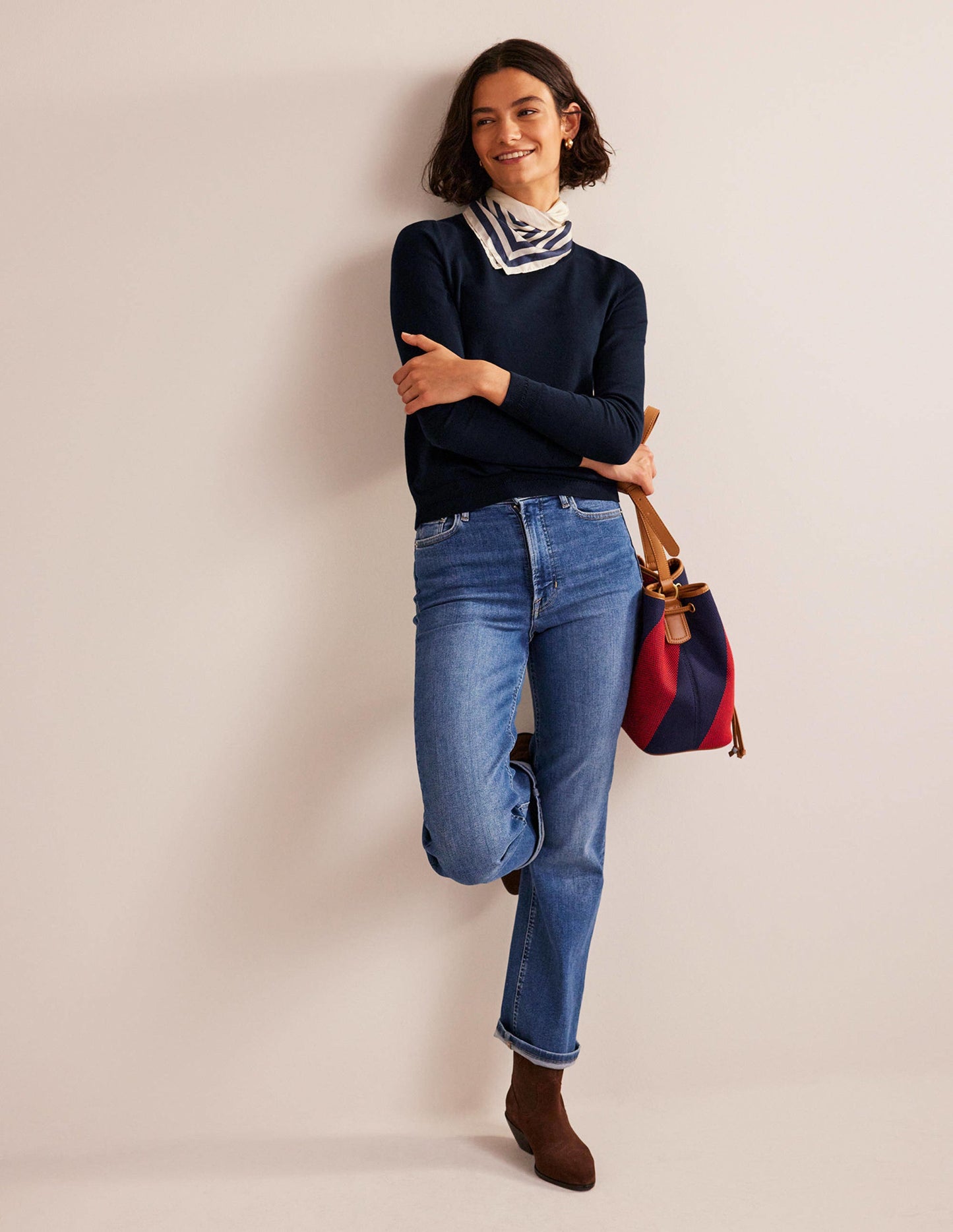 Catriona Cotton Crew Jumper-Navy