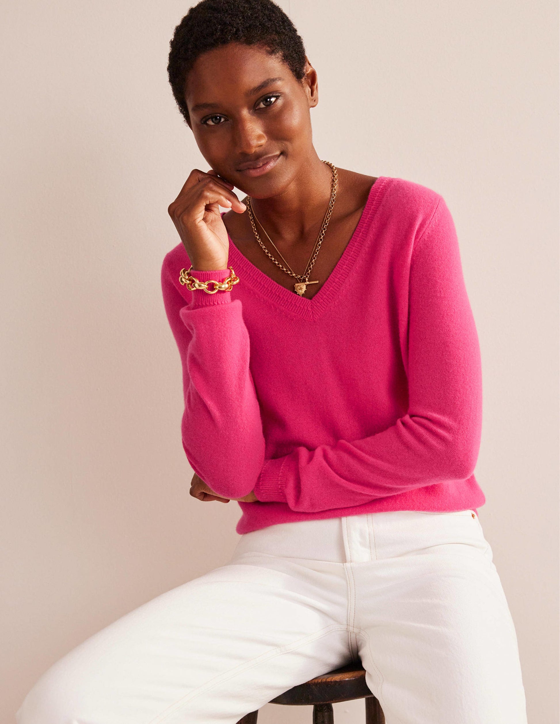 Eva Cashmere V-neck Jumper-Jazzy-1