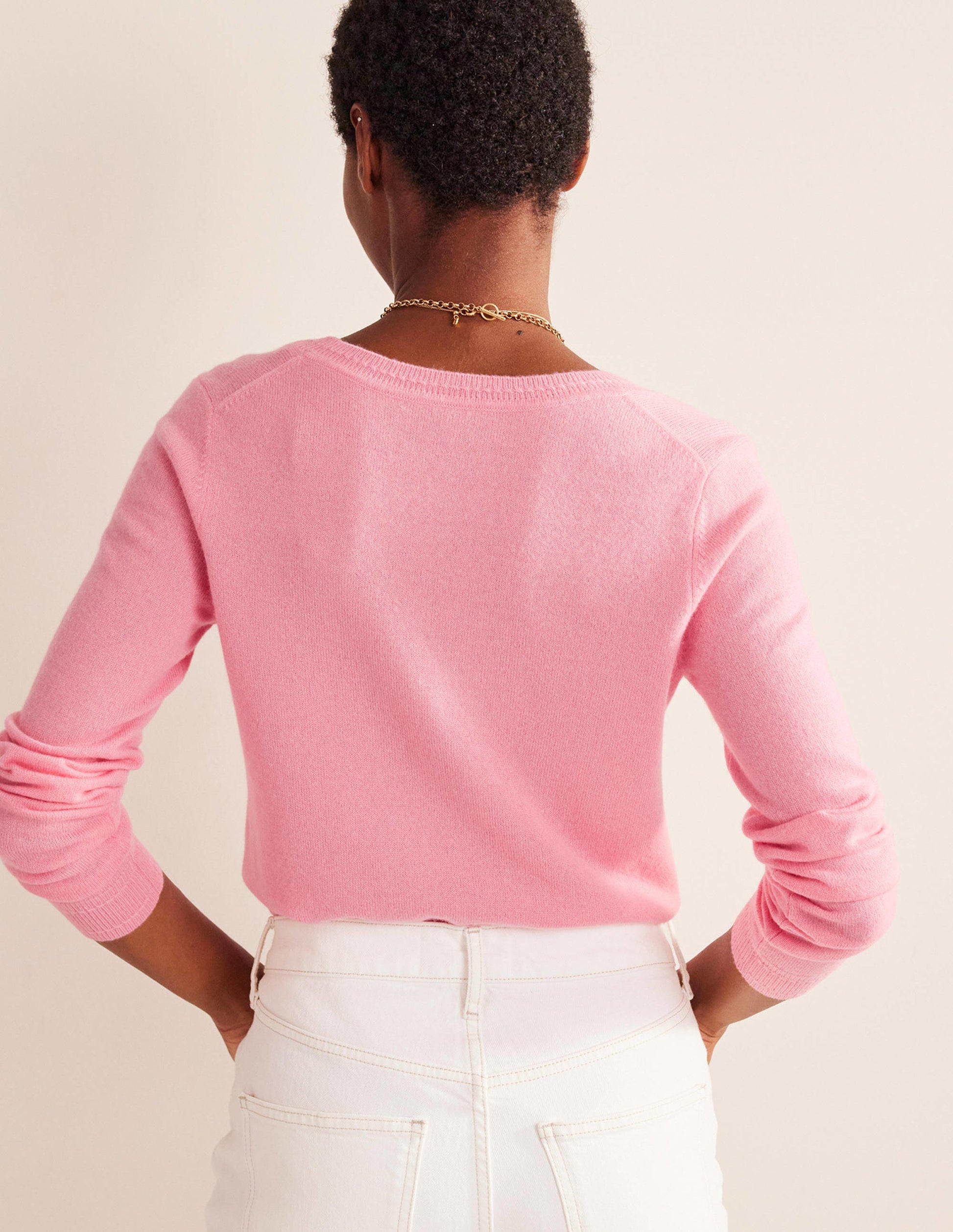 Eva Cashmere V-neck Jumper-Azalea Pink-3