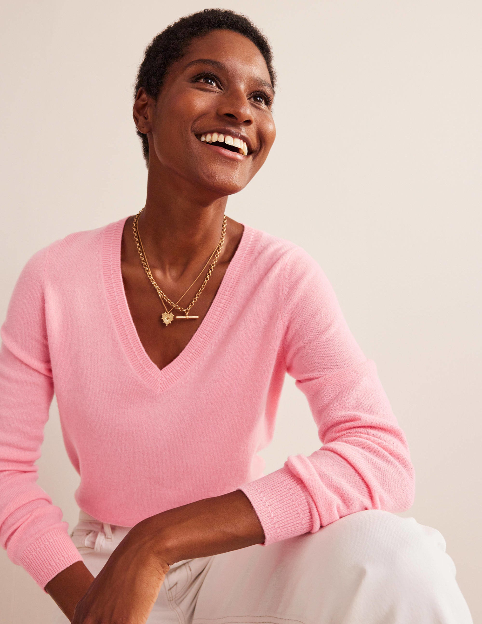Eva Cashmere V-neck Jumper-Azalea Pink - Image 4