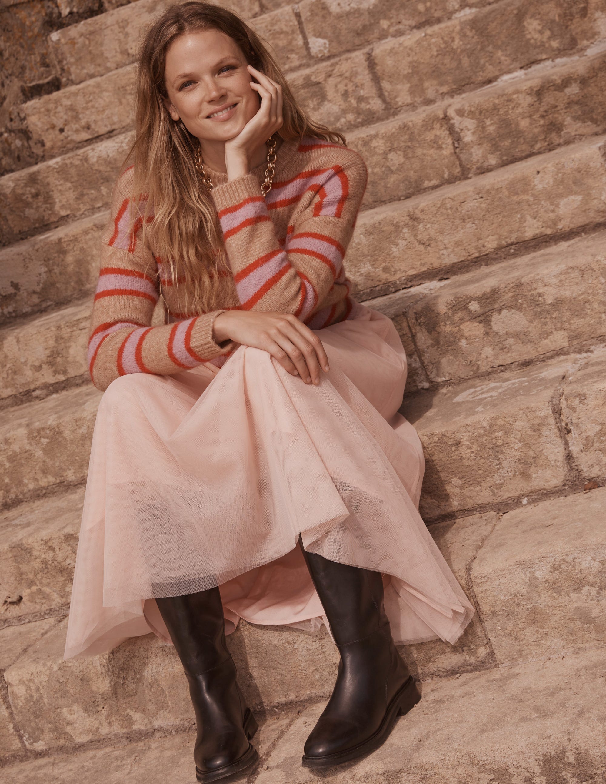 Rosemary Relaxed Fluffy Jumper-Camel Marl, Strawberry Sherbet - Image 5