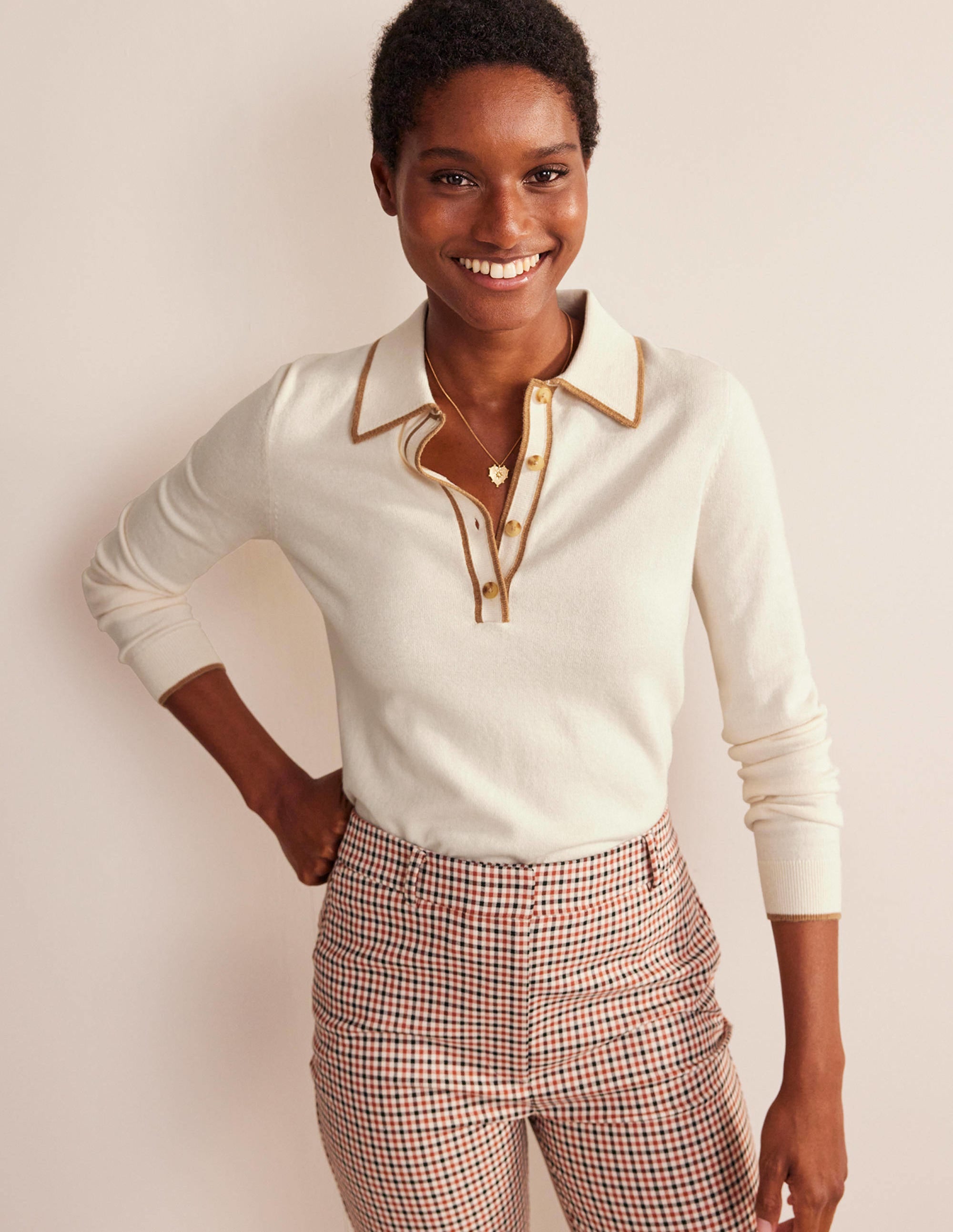 Estelle Henley Jumper-Warm Ivory - Image 1