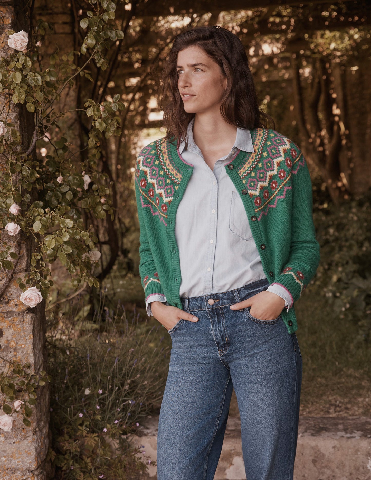 Edie Fair Isle Cardigan-Green Fair Isle