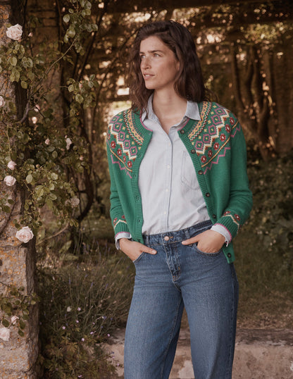 Edie Fair Isle Cardigan-Green Fair Isle-5