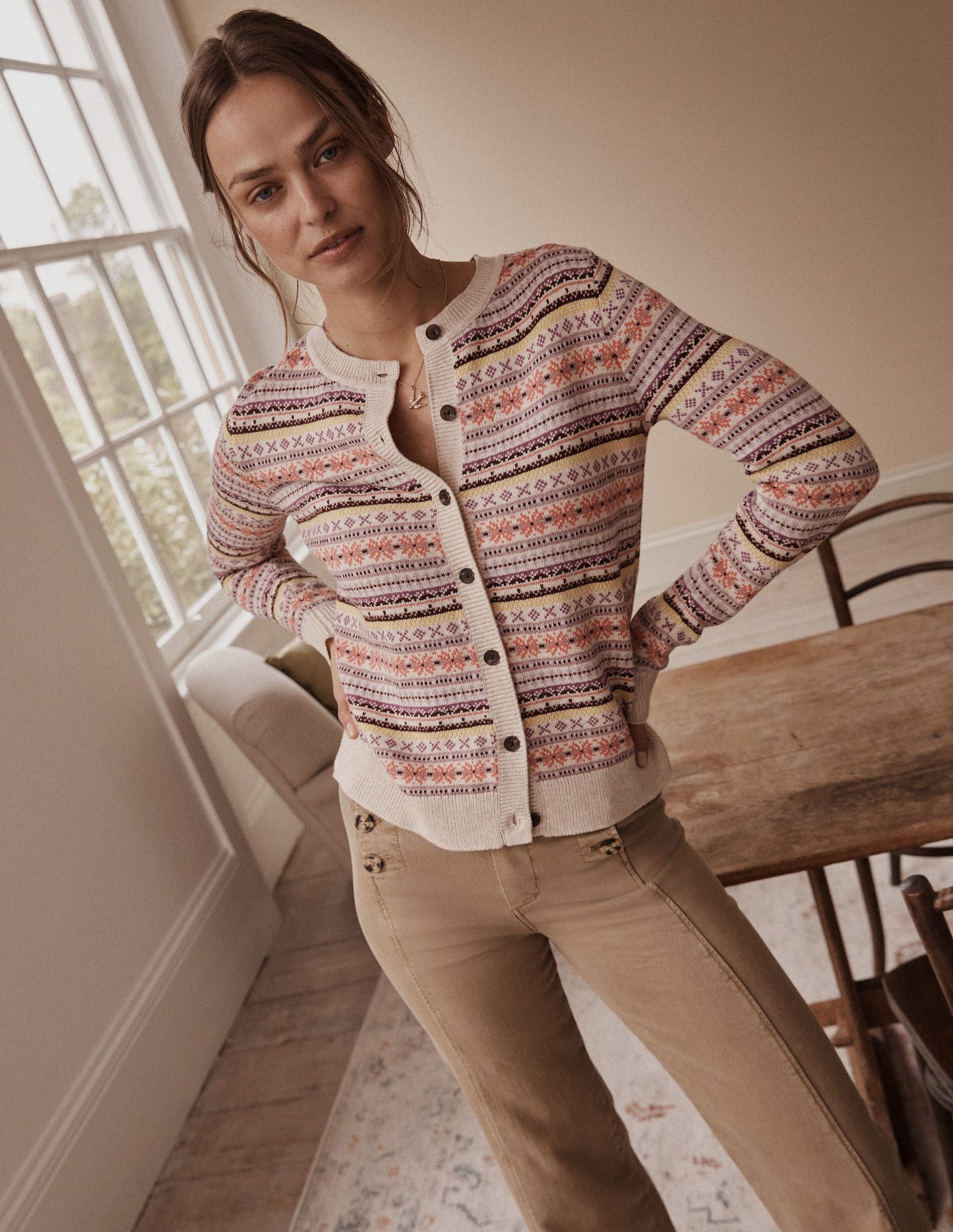 Edie Fair Isle Cardigan-Chalky Pink Fair Isle