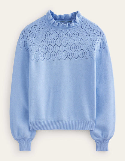 Pointelle Detailed Jumper-Cornflower