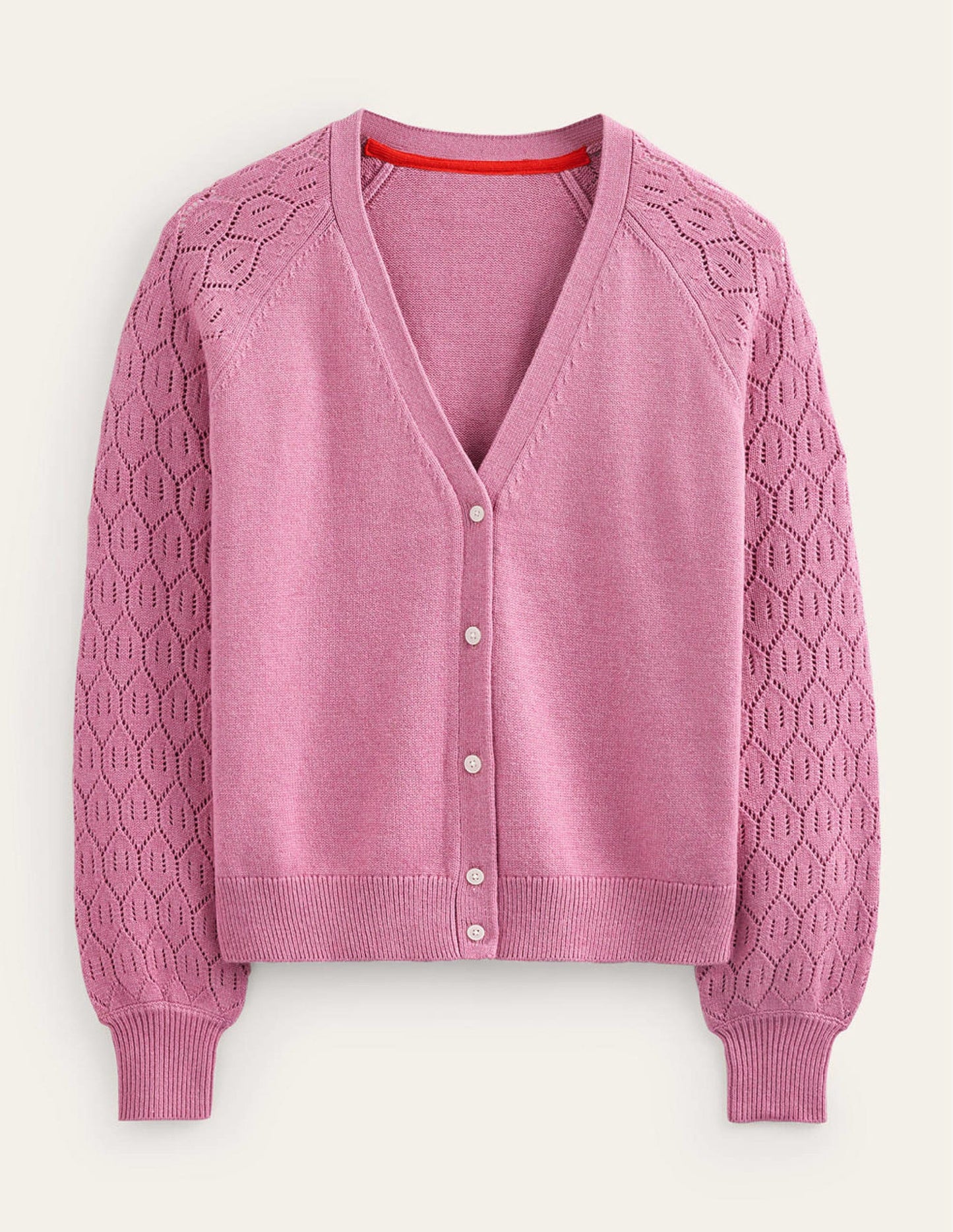 Pointelle Sleeve Cardigan-Strawberry Sherbet