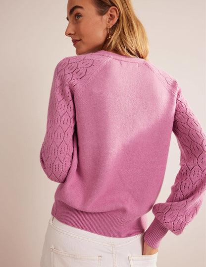 Pointelle Sleeve Cardigan-Strawberry Sherbet-3