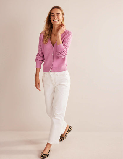 Pointelle Sleeve Cardigan-Strawberry Sherbet-4