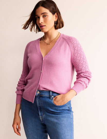 Pointelle Sleeve Cardigan-Strawberry Sherbet-5