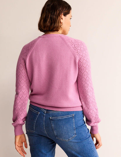 Pointelle Sleeve Cardigan-Strawberry Sherbet-6