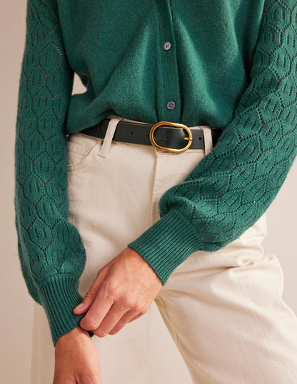 Pointelle Sleeve Cardigan-Emerald Night-2