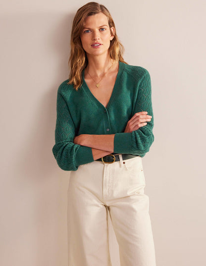 Pointelle Sleeve Cardigan-Emerald Night-4