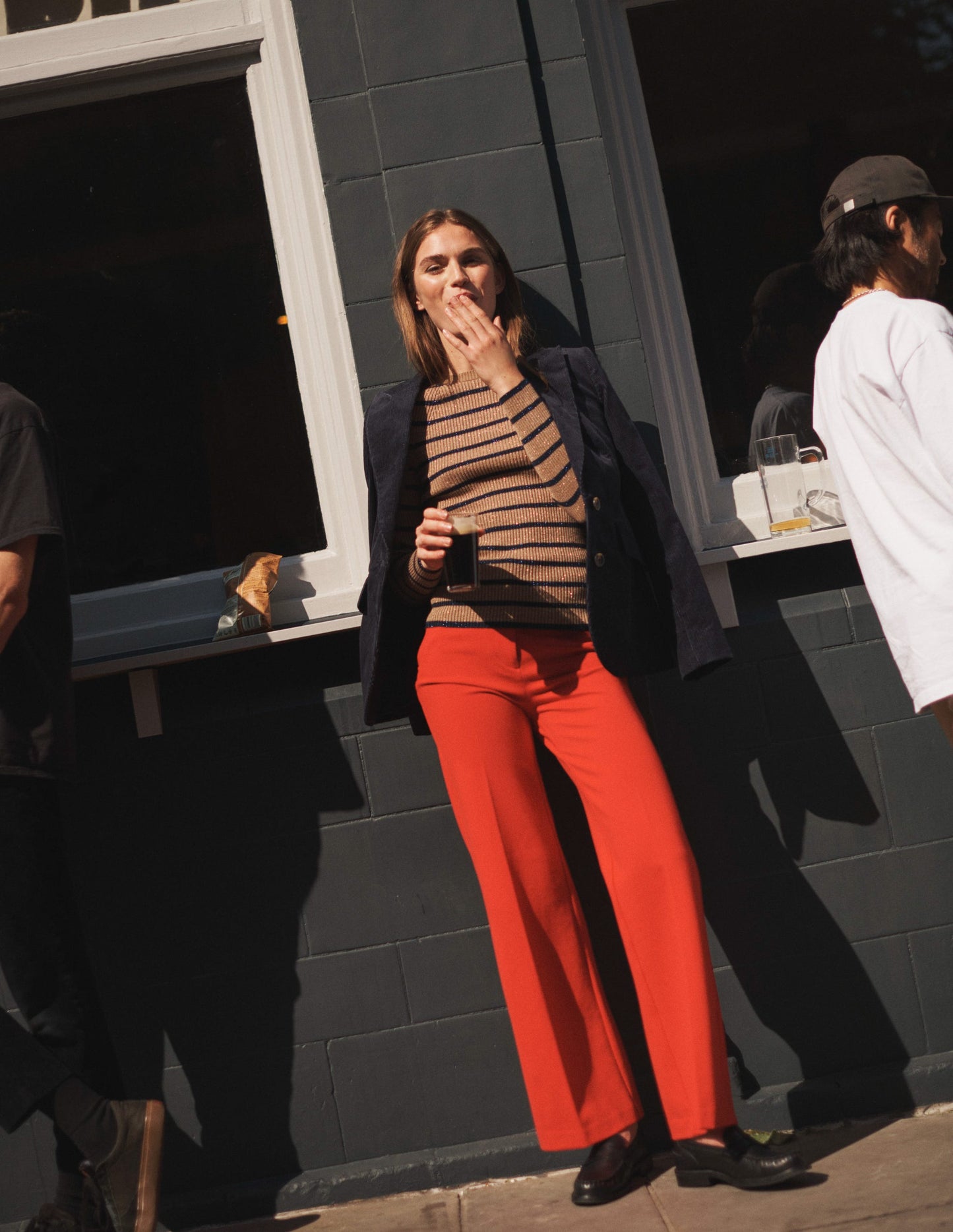 Effie Sparkle Stripe Jumper-Camel and Navy Stripe