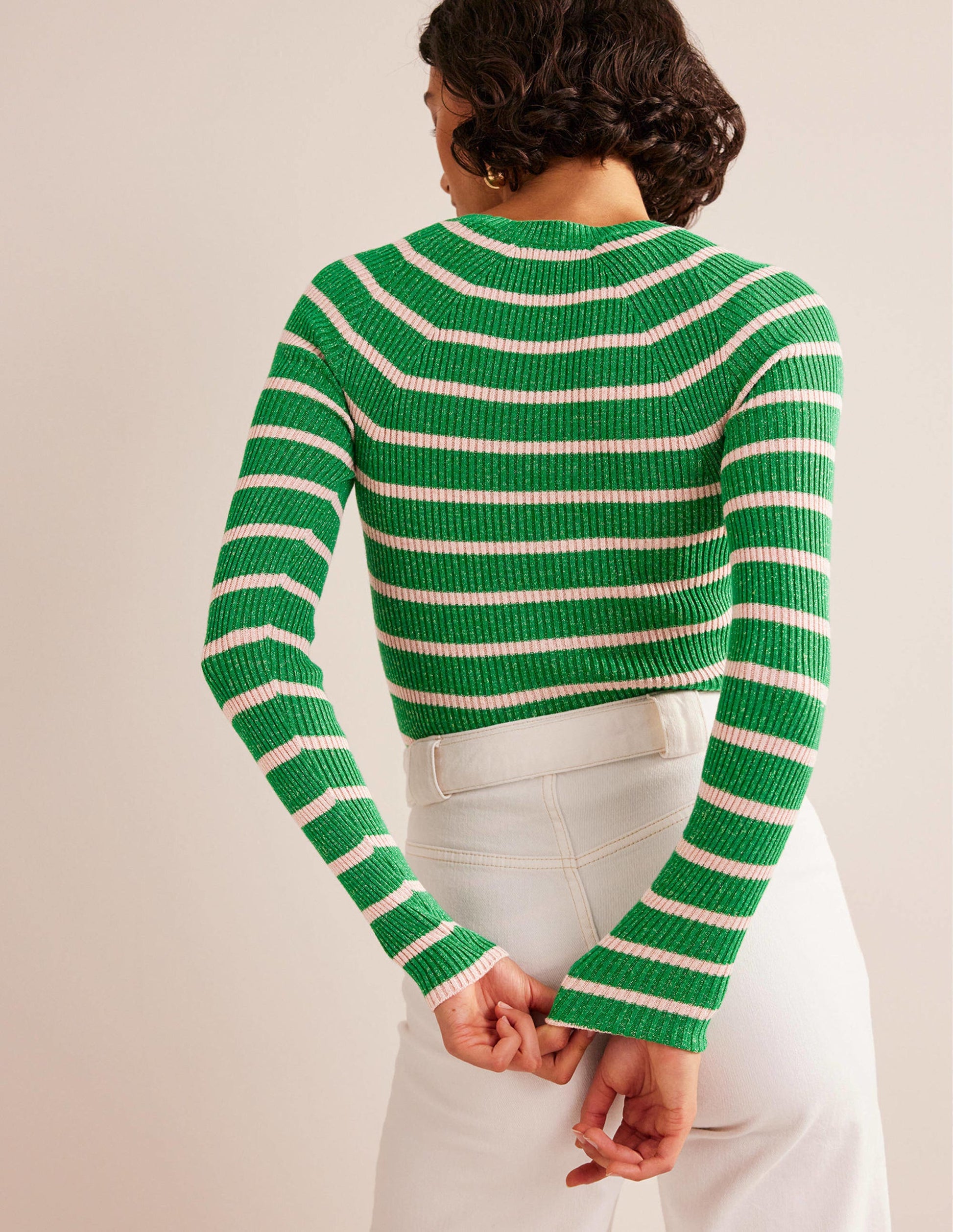 Effie Sparkle Stripe Jumper-Meadow Green, Chalky Pink-3