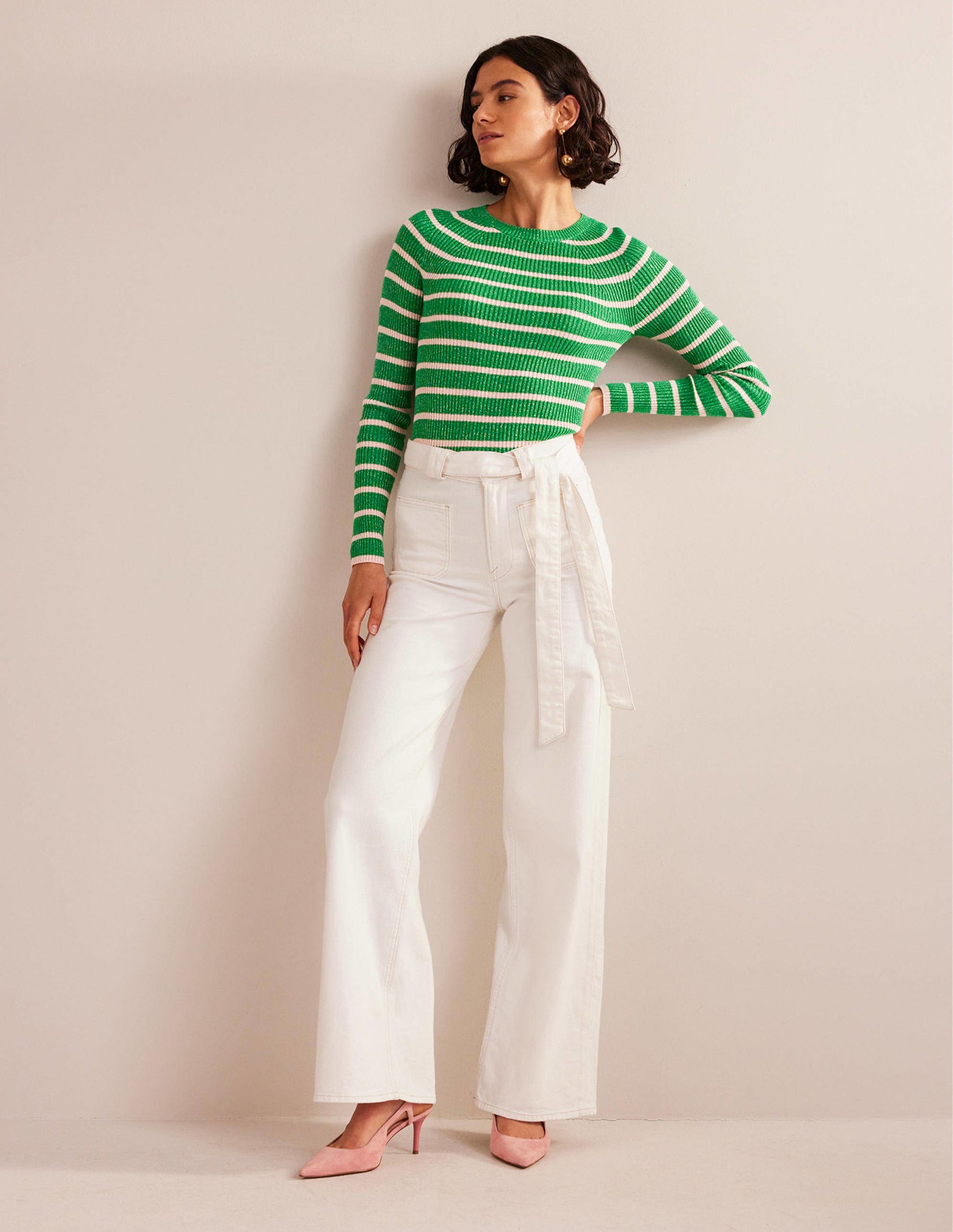 Effie Sparkle Stripe Jumper-Meadow Green, Chalky Pink-4