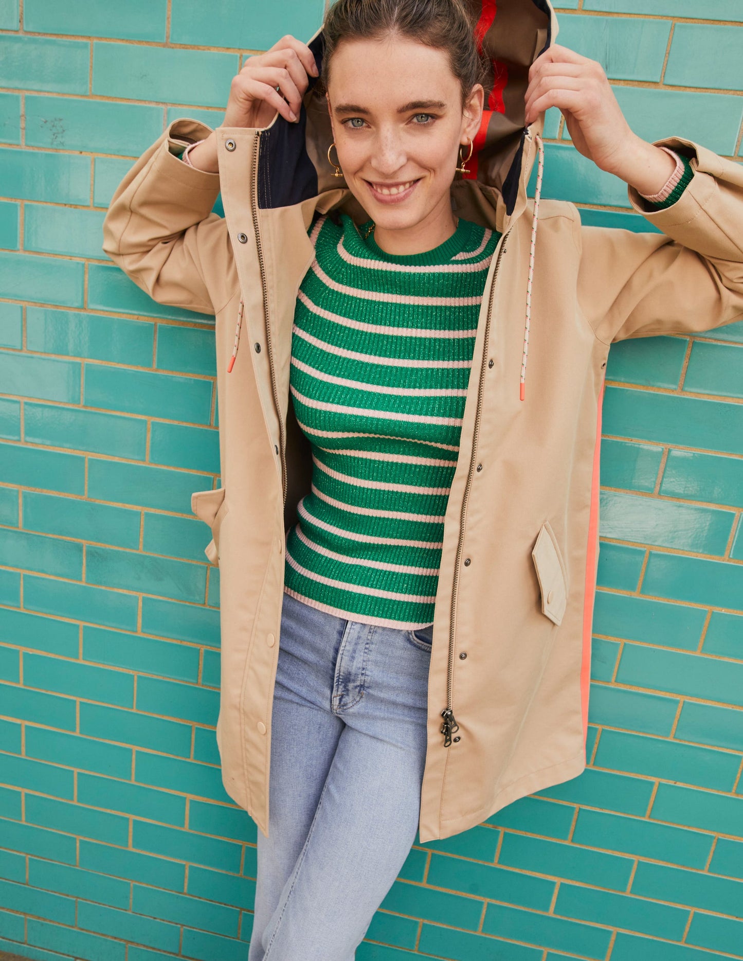 Effie Sparkle Stripe Jumper-Meadow Green, Chalky Pink