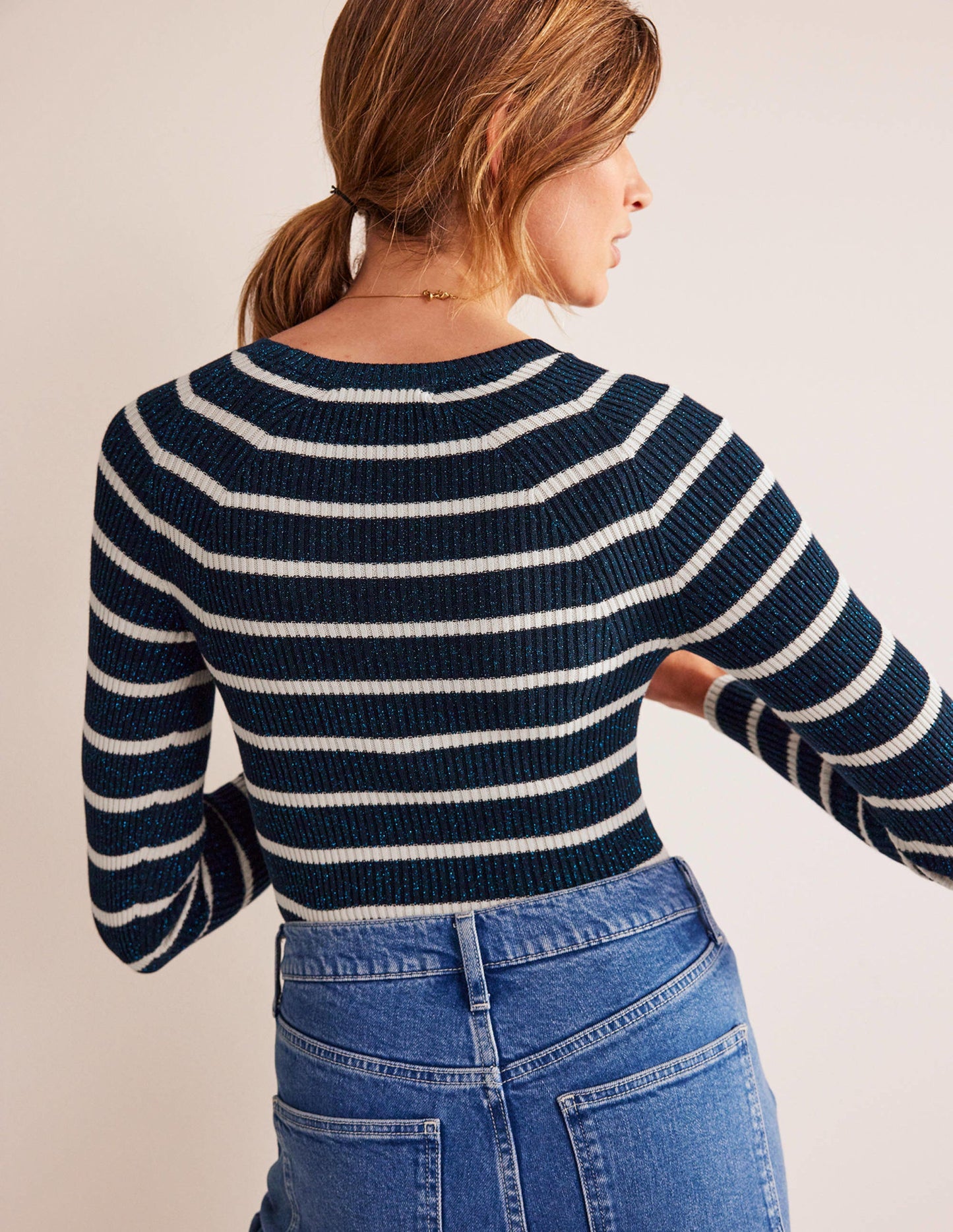 Effie Sparkle Stripe Jumper-Navy, Ivory Stripe