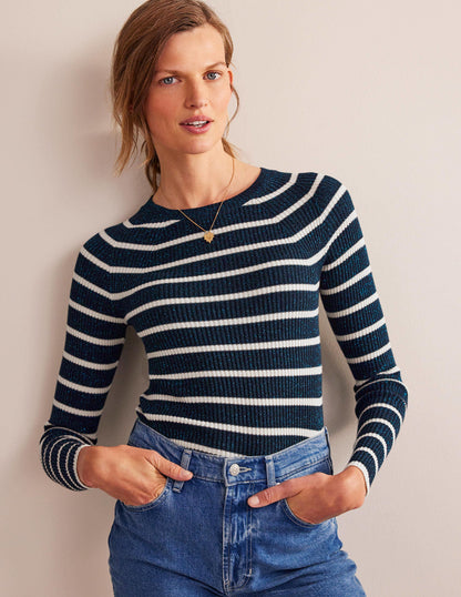 Effie Sparkle Stripe Jumper-Navy, Ivory Stripe-4