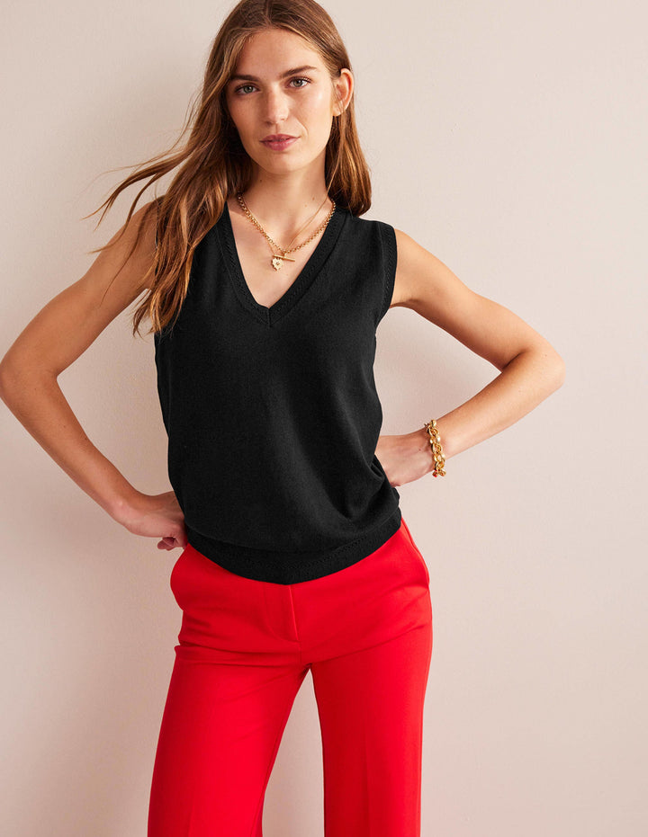 Catriona Cotton V-Neck Tank-Black