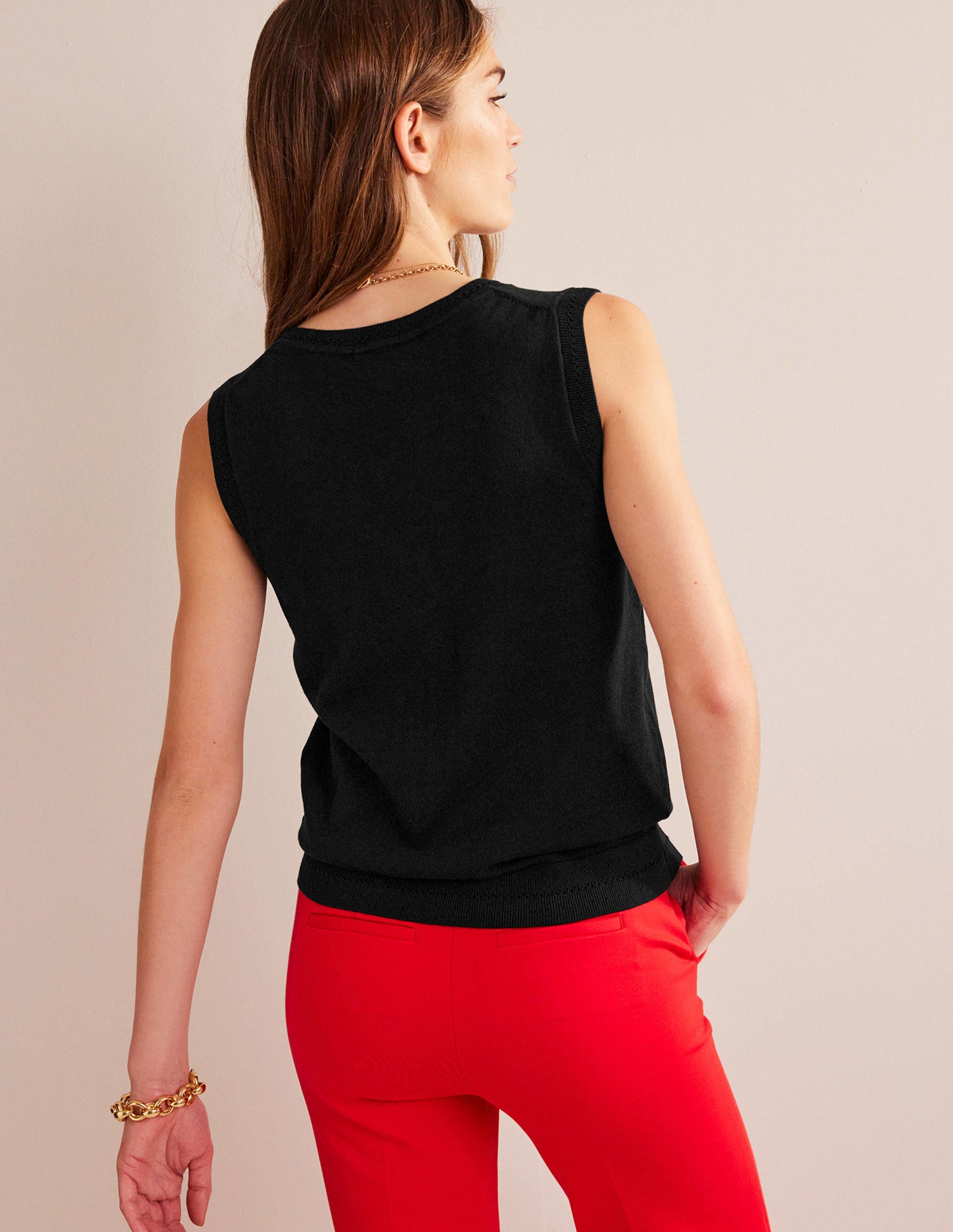 Catriona Cotton V-Neck Tank-Black-3