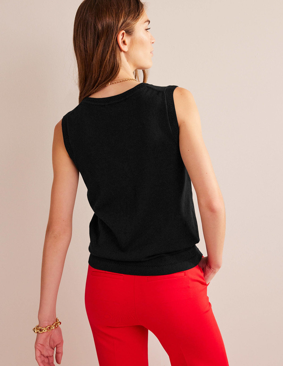 Catriona Cotton V-Neck Tank-Black - Image 3