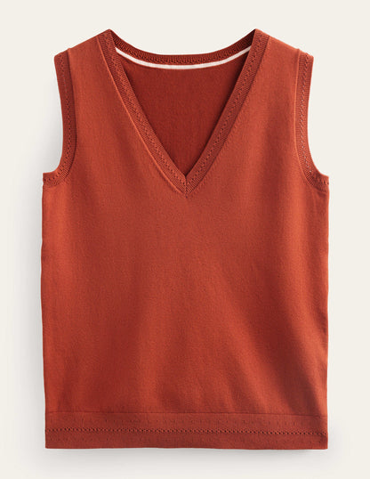 Catriona Cotton V-Neck Tank-Chestnut Brown-5