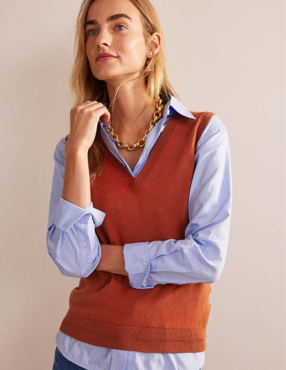 Catriona Cotton V-Neck Tank-Chestnut Brown-1