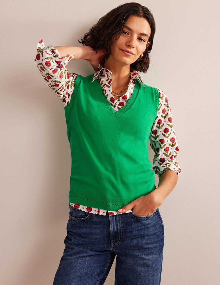 Catriona Cotton V-Neck Tank-Meadow Green