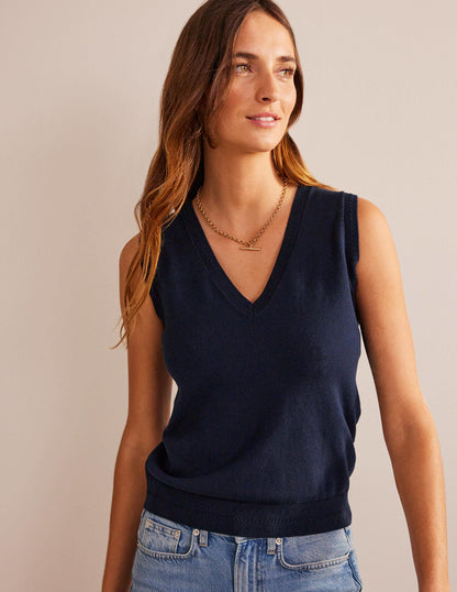 Catriona Cotton V-Neck Tank-Navy