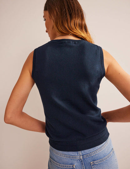Catriona Cotton V-Neck Tank-Navy